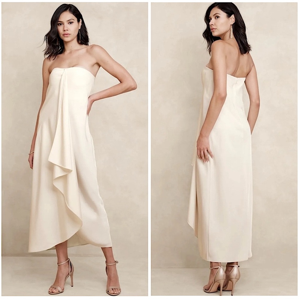 Banana Republic Strapless Cream Midi Dress - SO FLATTERING!